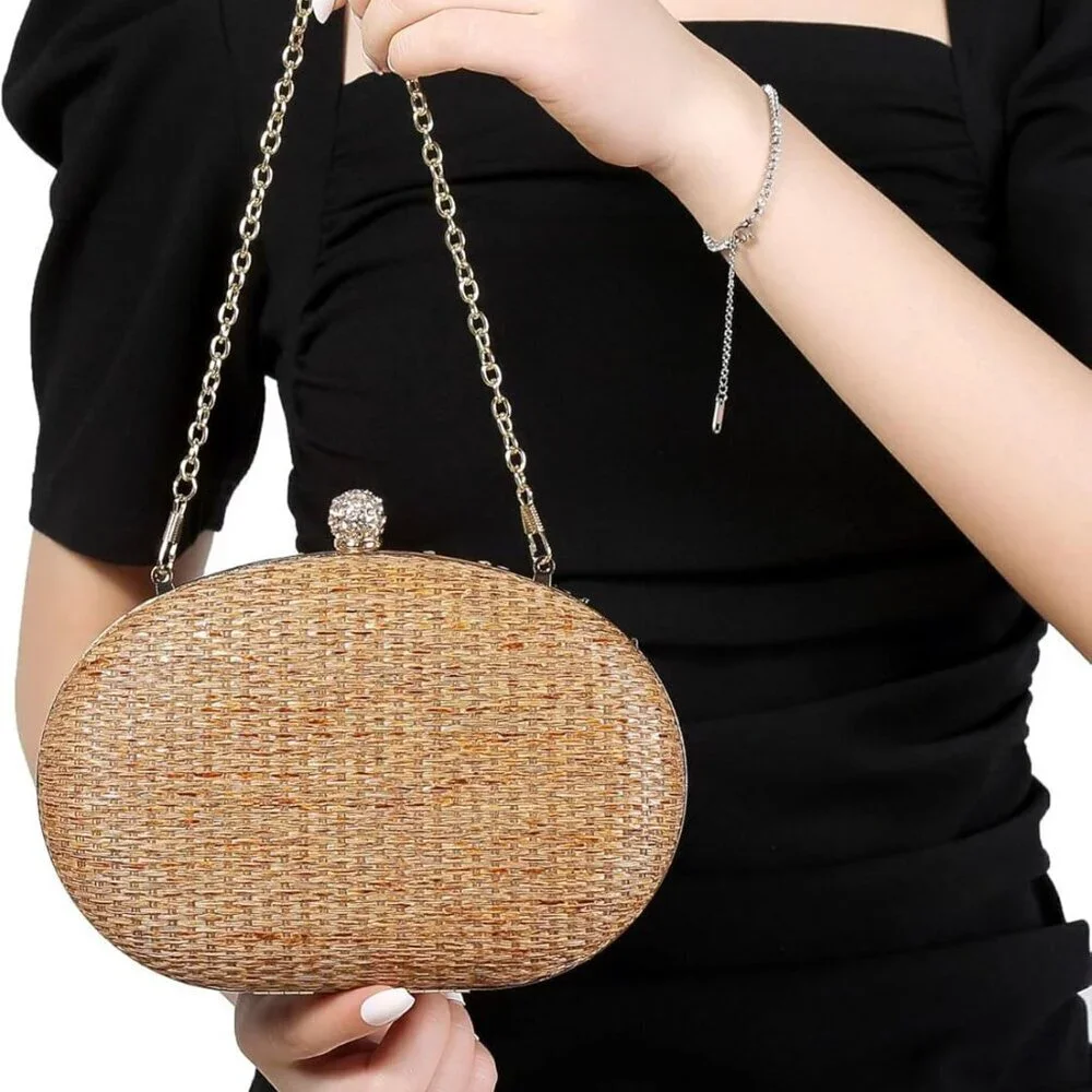 Straw Clutch Purse for Women Handwoven Wicker Evening Bag Crossbody Party